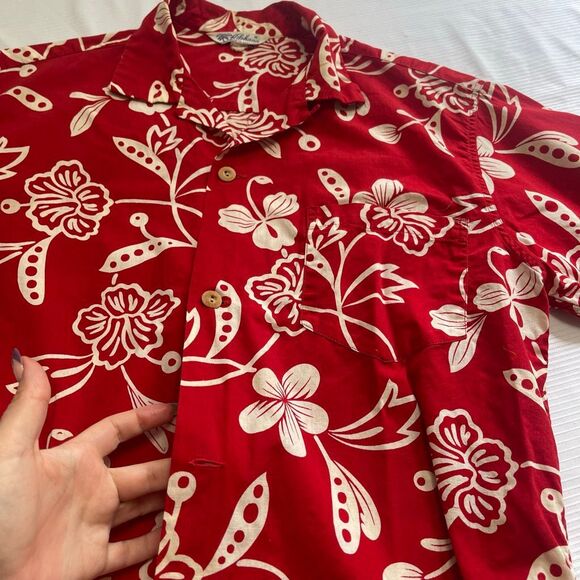 Vintage 1950’s Kilohana Hawaiian Shirt Men’s Medium Red Floral Print Loop Collar - Picture 4 of 6